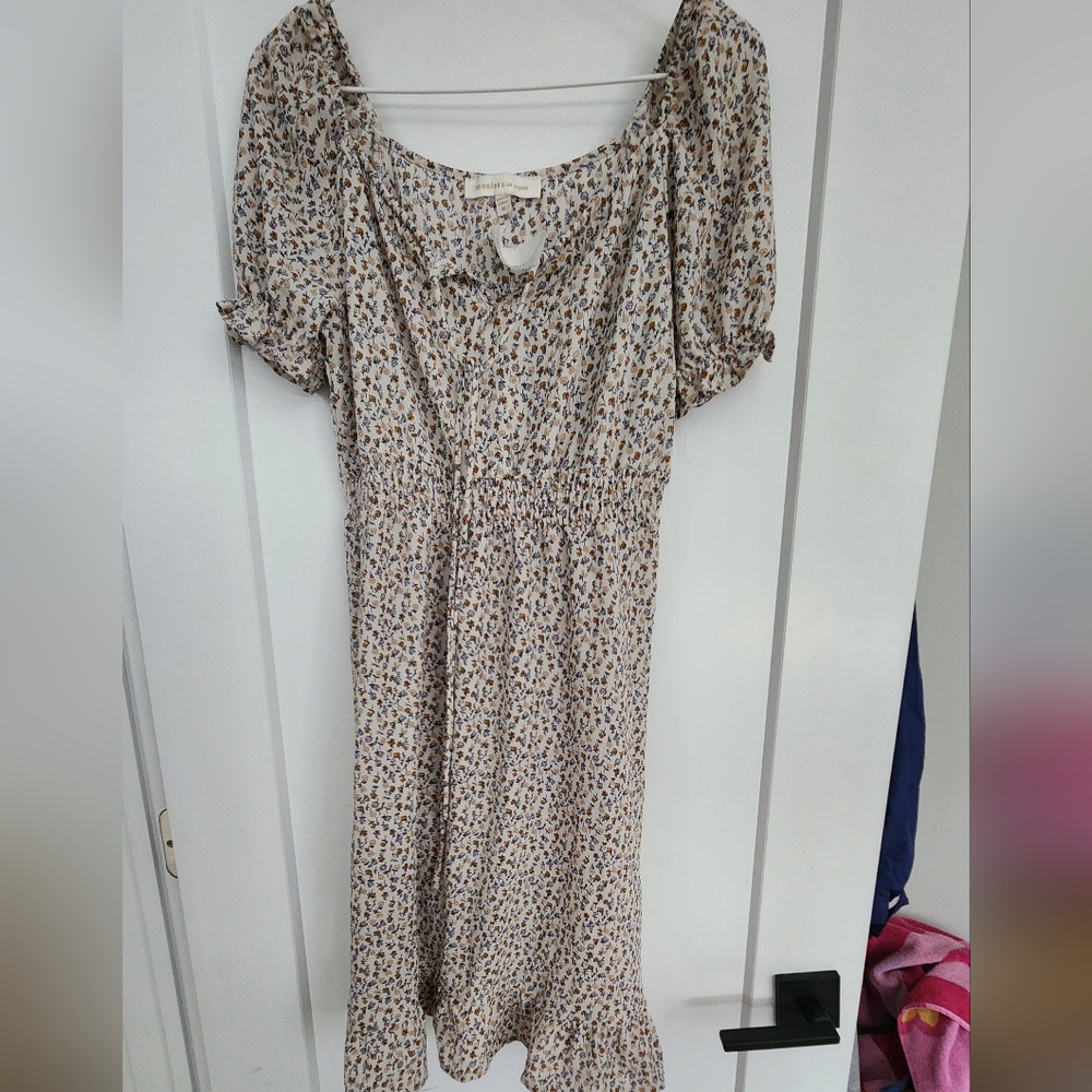 Monteau Floral Midi Dress - Cream and Brown